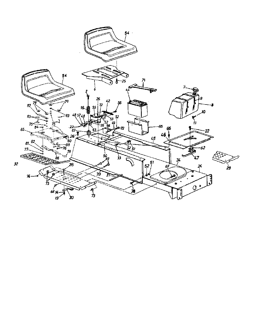 Frame/seat/fuel tank Diagram and Parts List for 13AH665F020  MTD Lawn Tractor