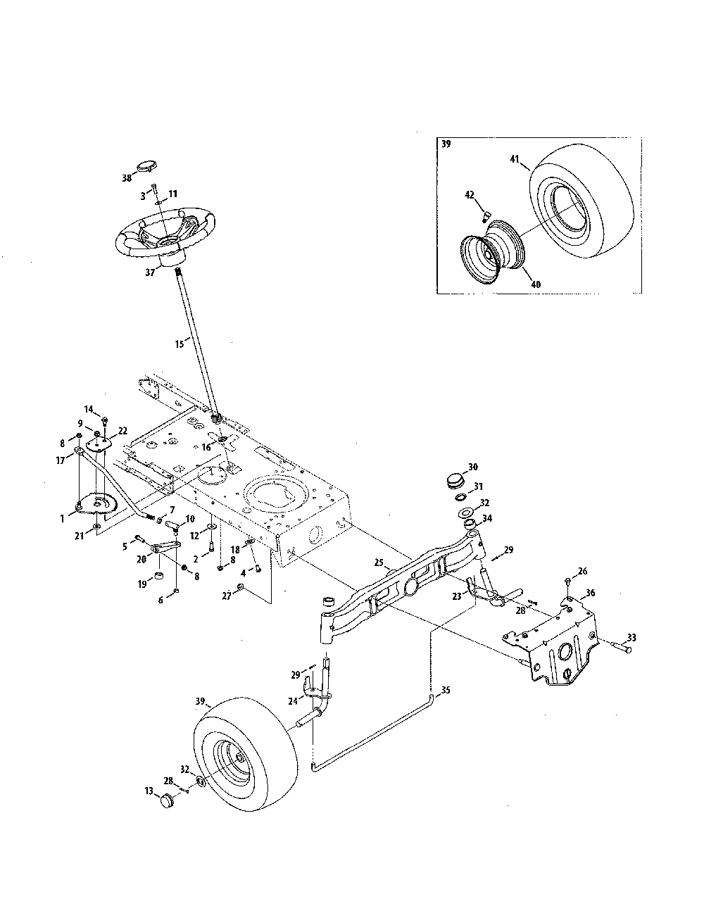 Steering Diagram and Parts List for 13AL77XT099  MTD Lawn Tractor