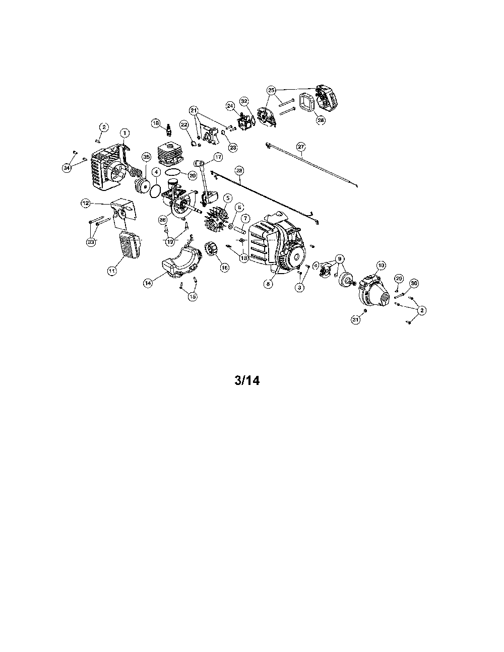 Cylinder/muffler/fuel tank Diagram and Parts List for 41ADZ22C766  MTD Trimmer