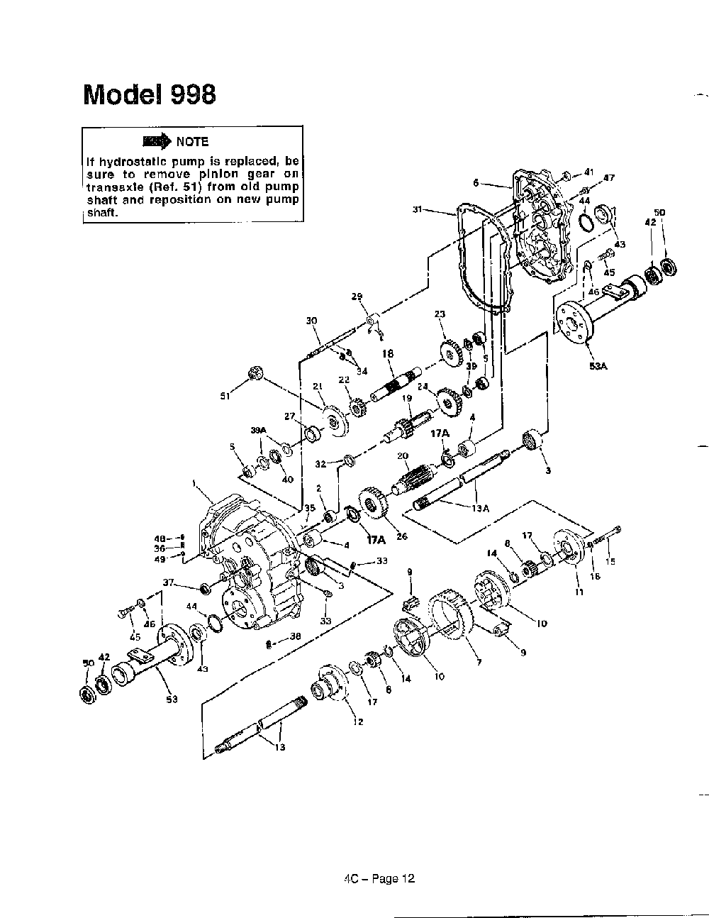 Transaxle Diagram and Parts List for 144-998-401  MTD Lawn Tractor