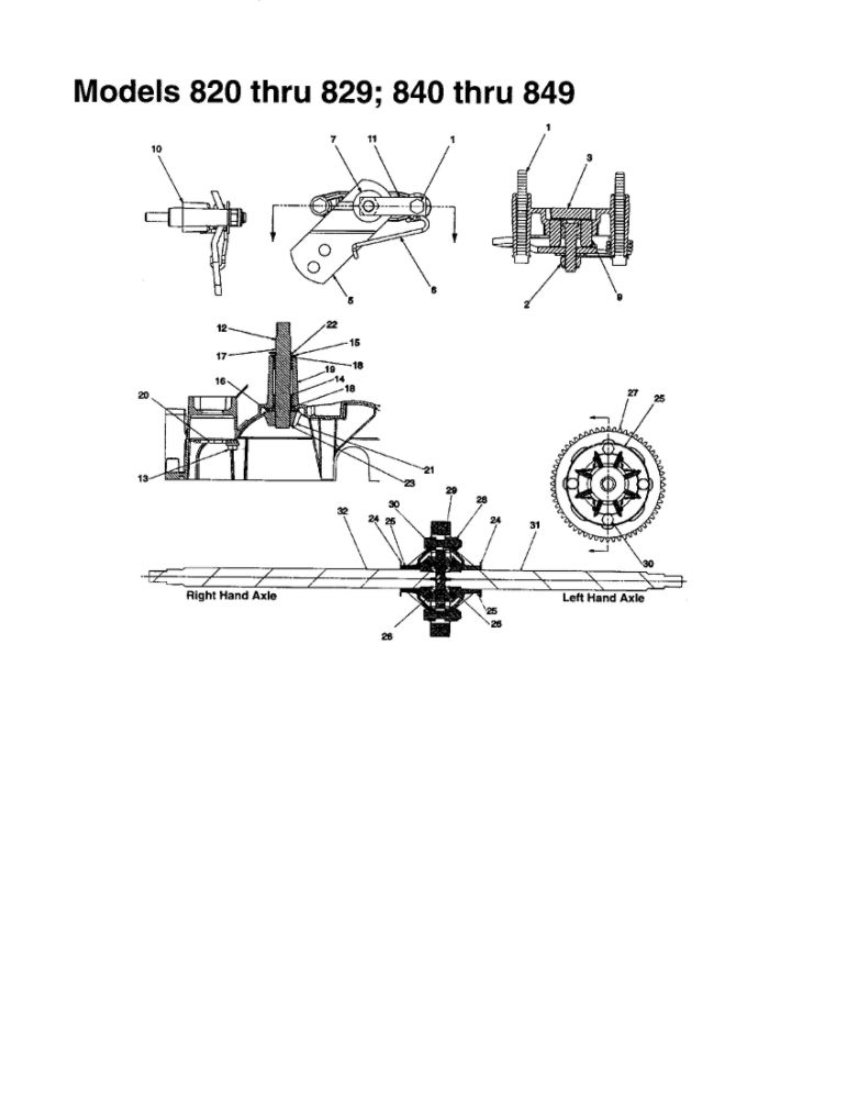Axle And Brake Arm Diagram and Parts List for 820 THRU 829 MTD Lawn Tractor