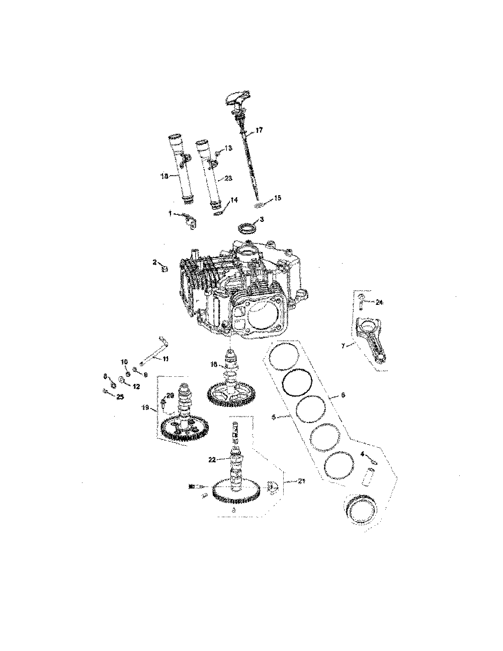 Crankcase Diagram and Parts List for 14B7A3ZW299  MTD Lawn Tractor