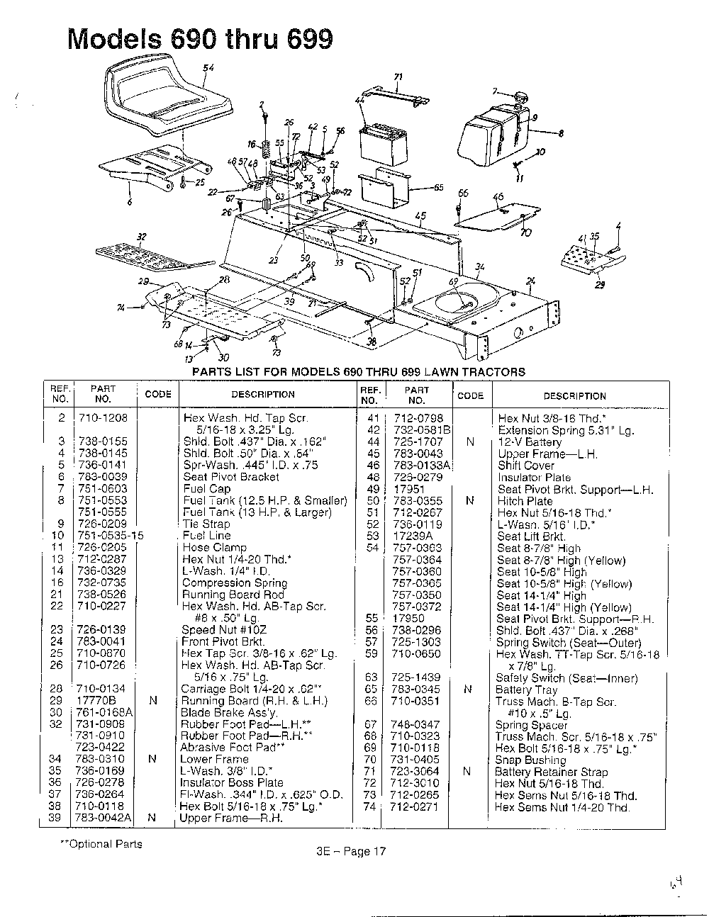 Models 690-699 Diagram and Parts List for 3650002  MTD Lawn Tractor