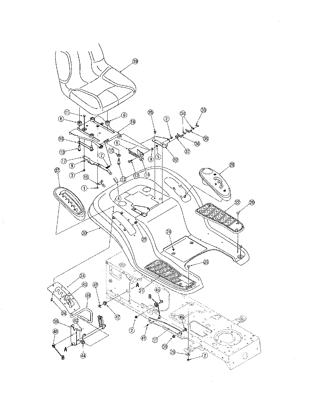 Seat/fender Diagram and Parts List for 13AR606P730  MTD Lawn Tractor