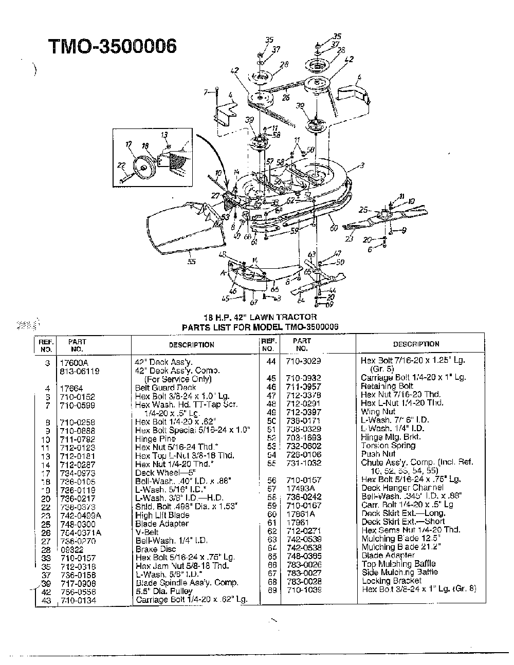 18hp 42" lawn tractor Diagram and Parts List for 3400005A  MTD Lawn Tractor
