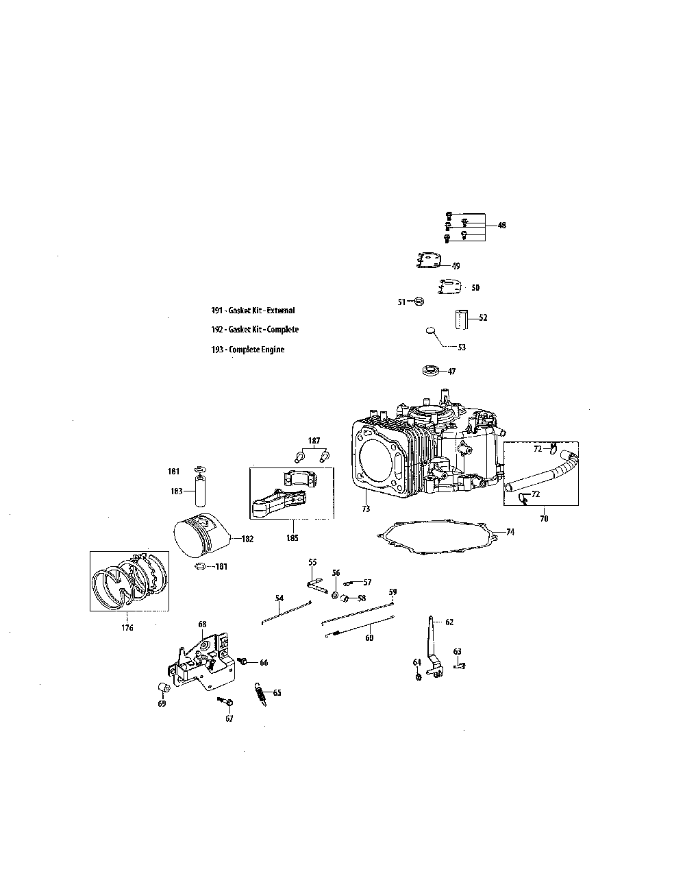 Short block Diagram and Parts List for 131278XS099  MTD Lawn Tractor