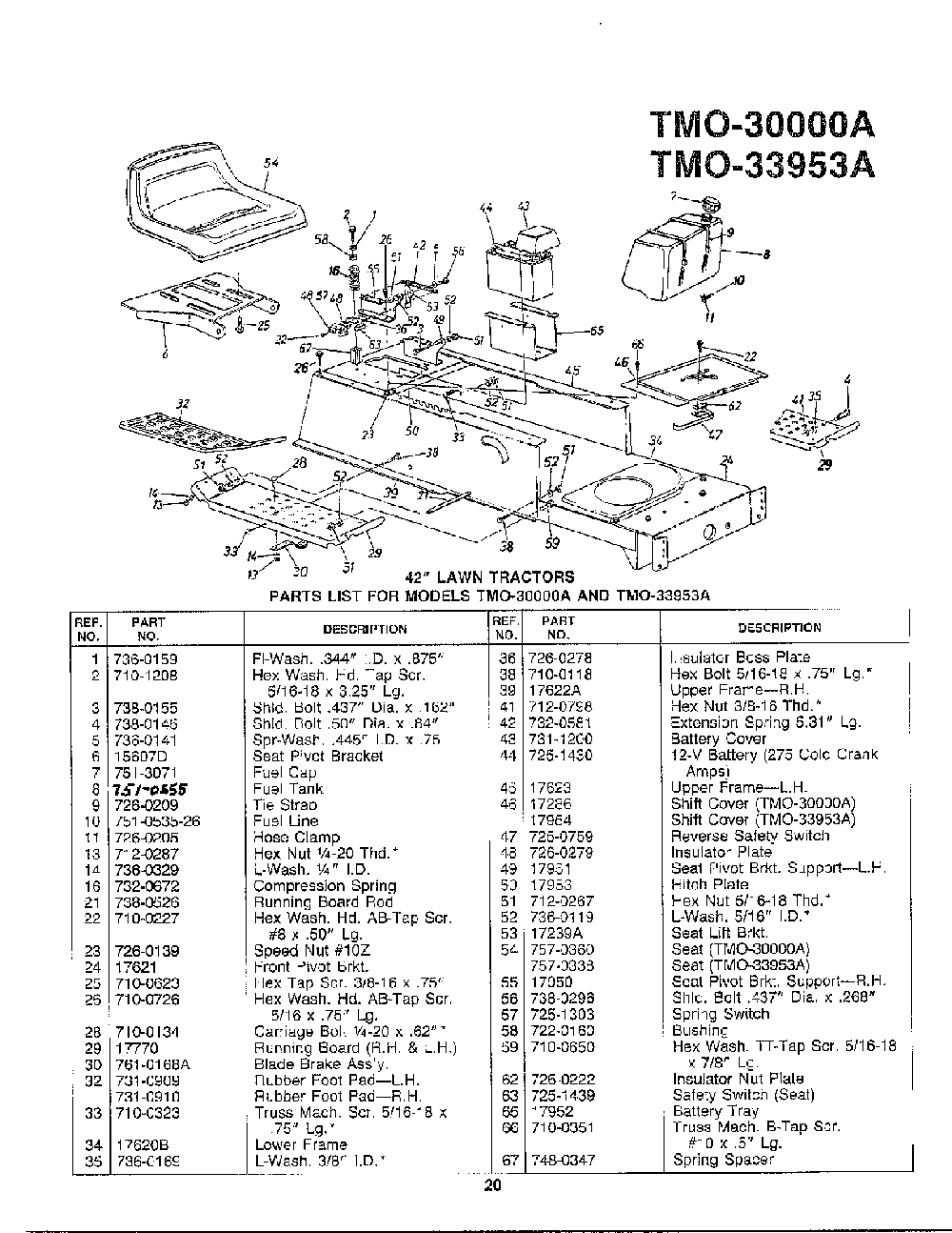 42" lawn tractors Diagram and Parts List for 3000A  MTD Lawn Tractor
