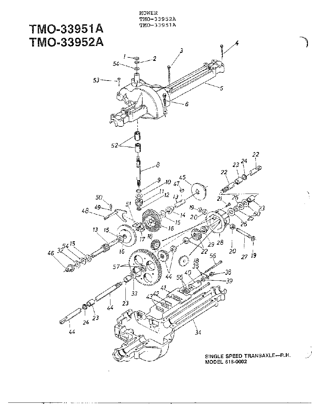 Single speed transaxle rh Diagram and Parts List for 33951A  MTD Lawn Mower