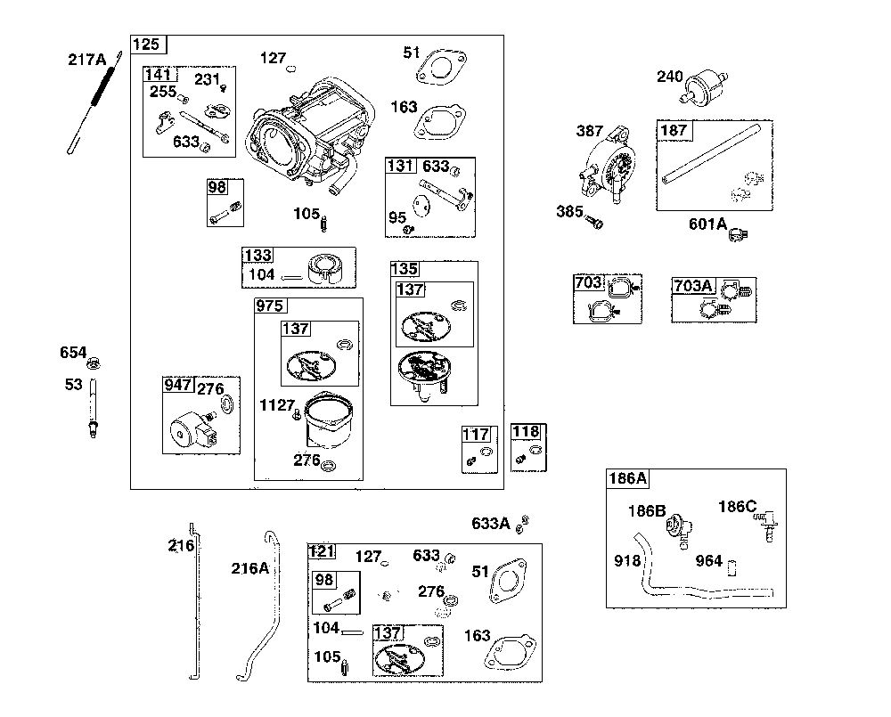Carburetor/fuel supply Diagram and Parts List for 17ADFACS093  MTD Lawn Mower
