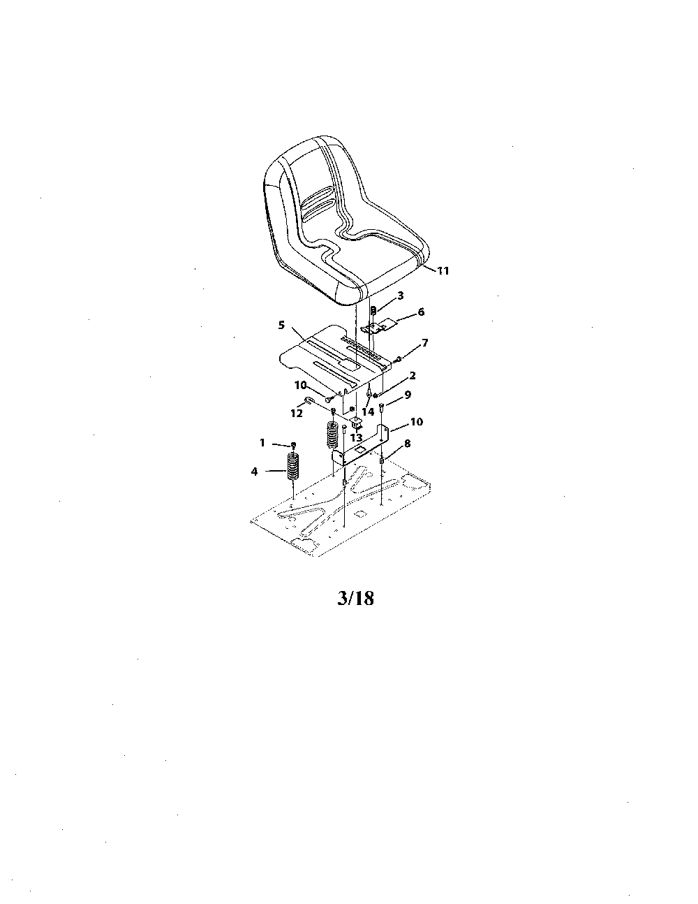 Seat Diagram and Parts List for 17BKCACS099  MTD Lawn Mower