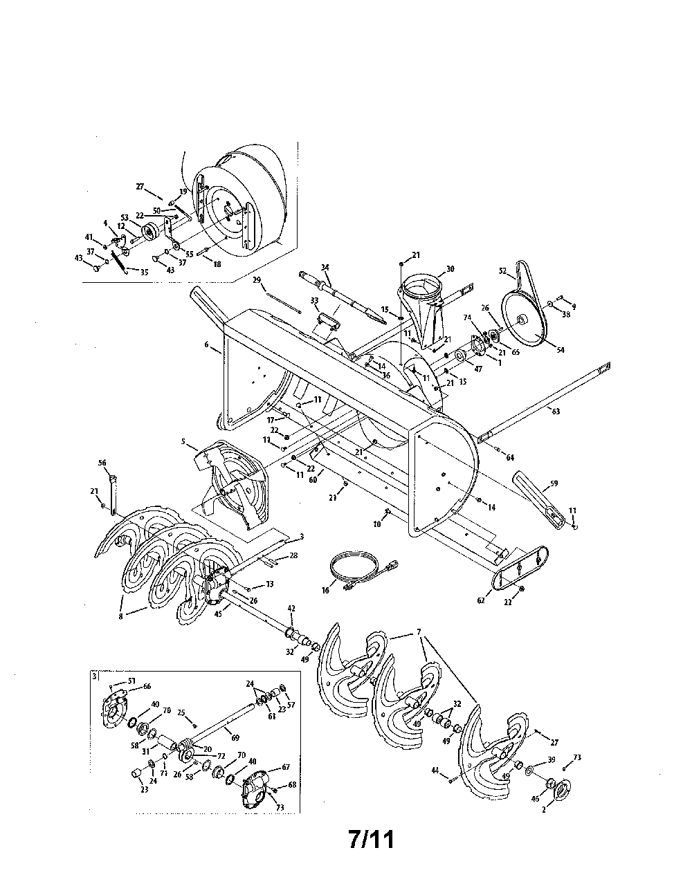 Auger/housing/gear box Diagram and Parts List for 31AH97SJ799  MTD Snow Blower