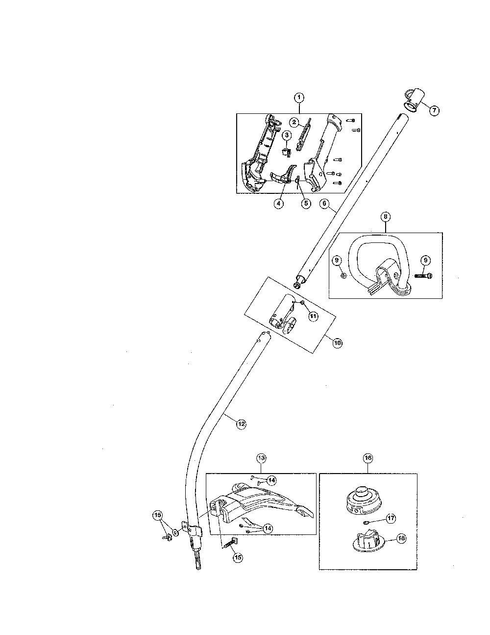 Drive shaft/handle/shield Diagram and Parts List for 41DDZ20C799  MTD Trimmer