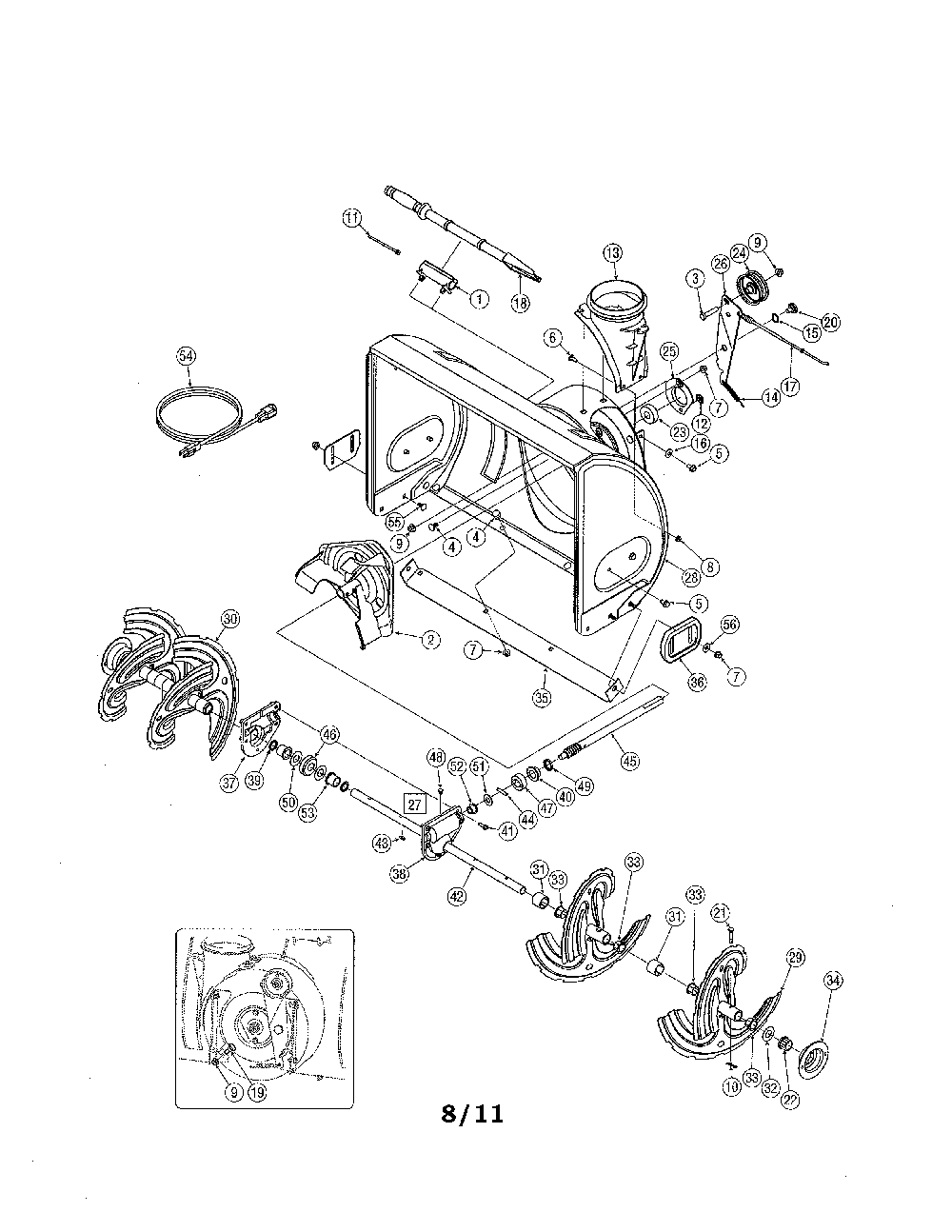 Auger & housing Diagram and Parts List for 31AS62EE799  MTD Snow Blower