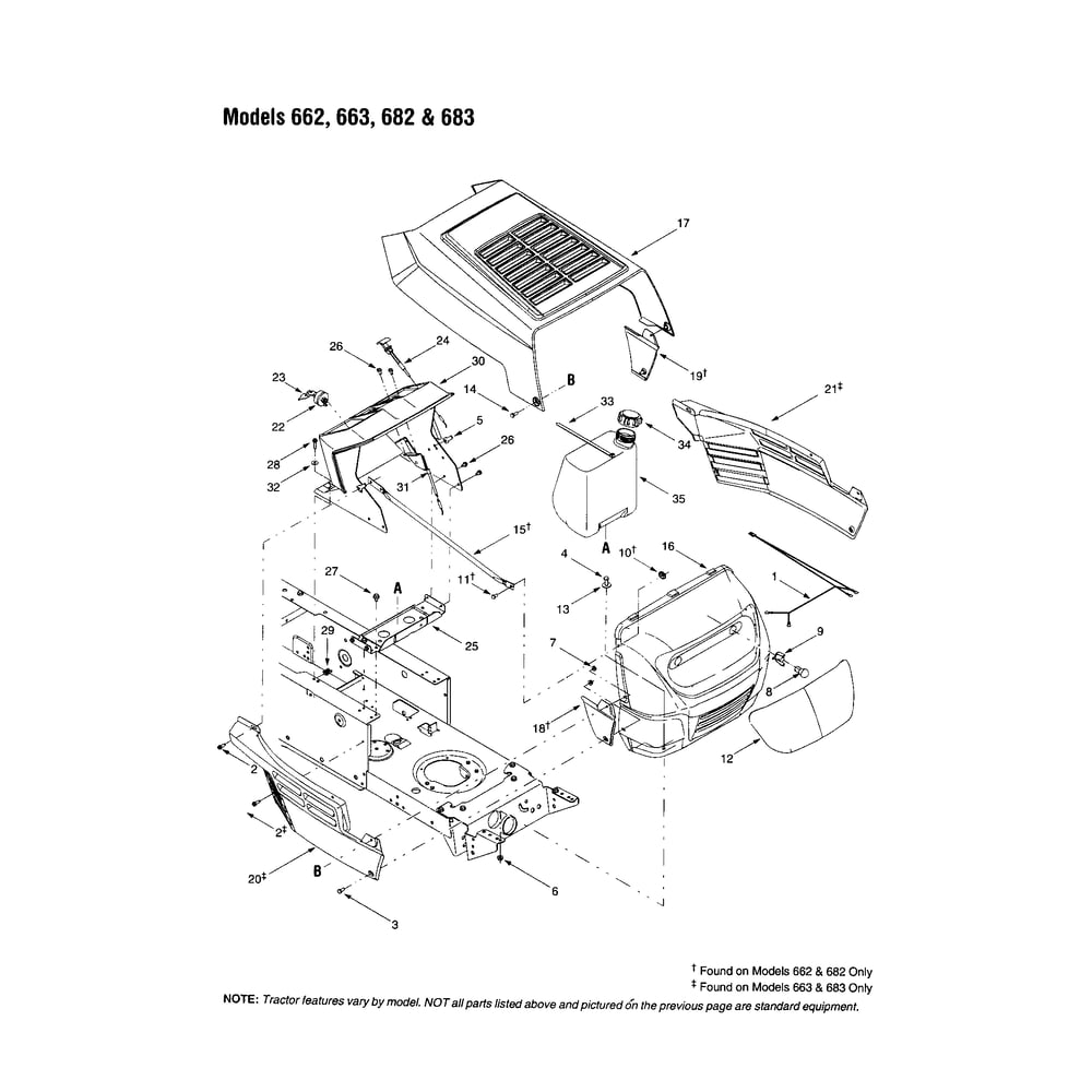 Grille Assembly - 662,663,682,683 Diagram and Parts List for 13AM662F163  MTD Lawn Tractor