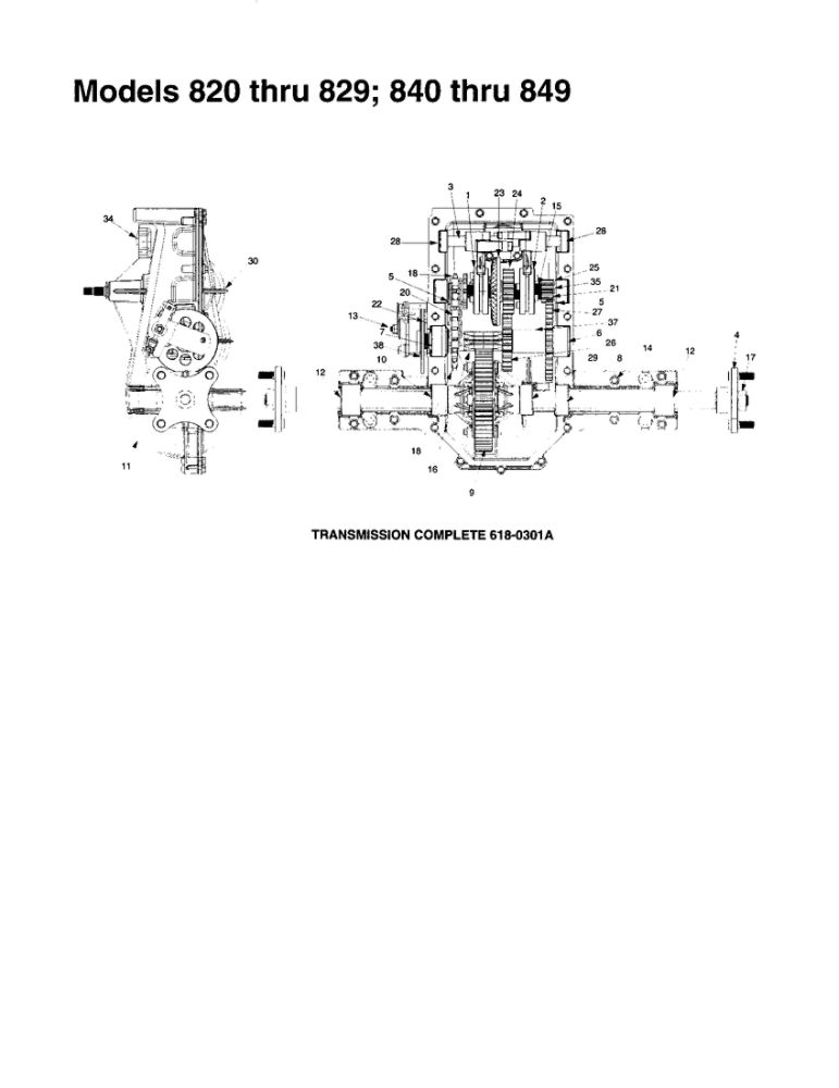 Transmission Complete 1 Diagram and Parts List for 820 THRU 829 MTD Lawn Tractor