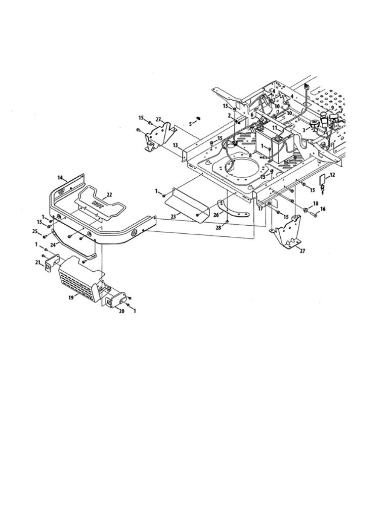 Muffler Shield/Battery Diagram and Parts List for 17BRCACA099  MTD Lawn Mower