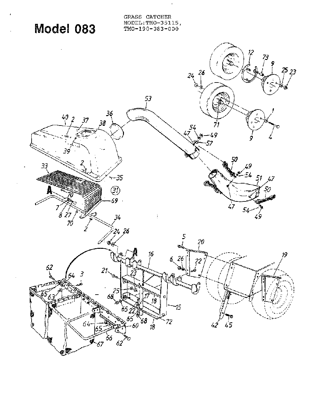 Grass catcher Diagram and Parts List for 190-083-000  MTD Leaf Blower / Vacuum