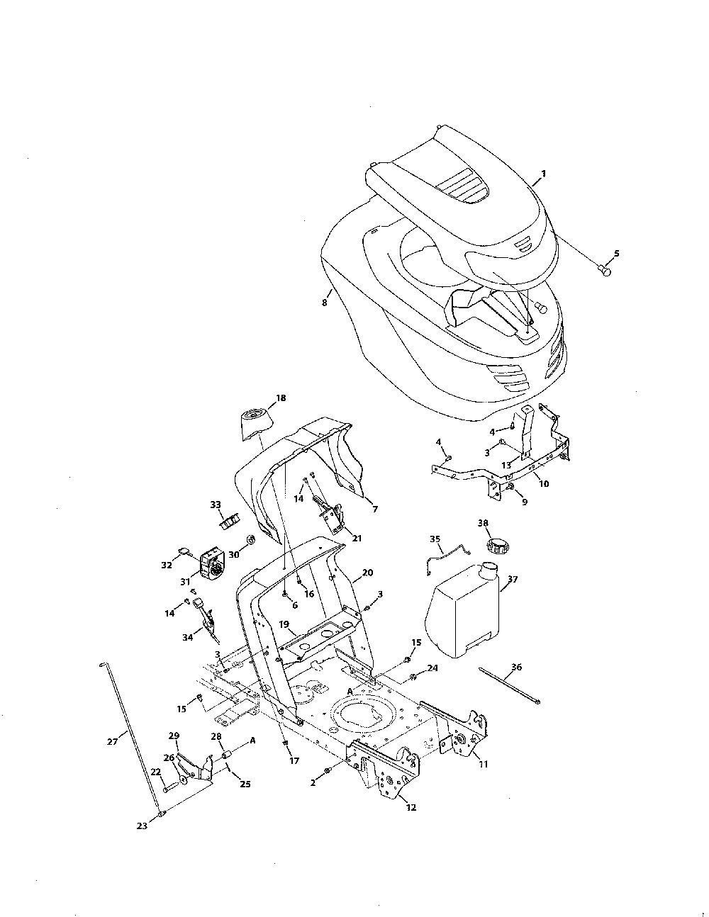 G style hood Diagram and Parts List for 13AX775H031  MTD Lawn Tractor