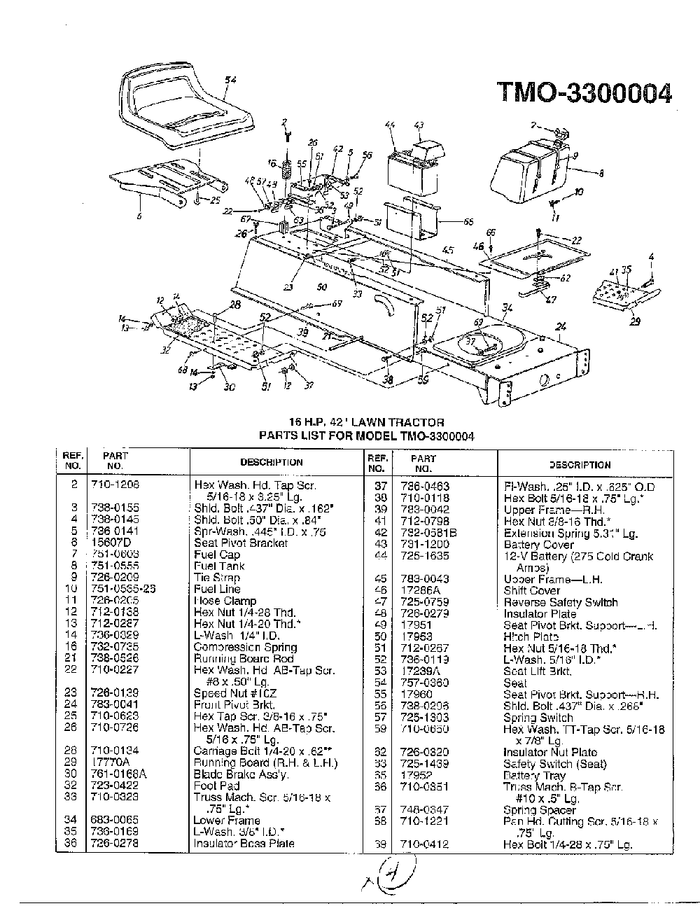 42" lawn tractor page 2 Diagram and Parts List for 3300004  MTD Lawn Tractor