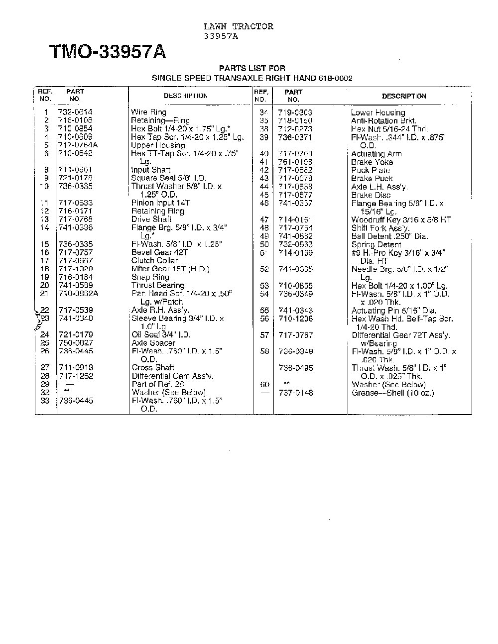 Single speed transaxle-r page 2 Diagram and Parts List for 33944A  MTD Lawn Tractor