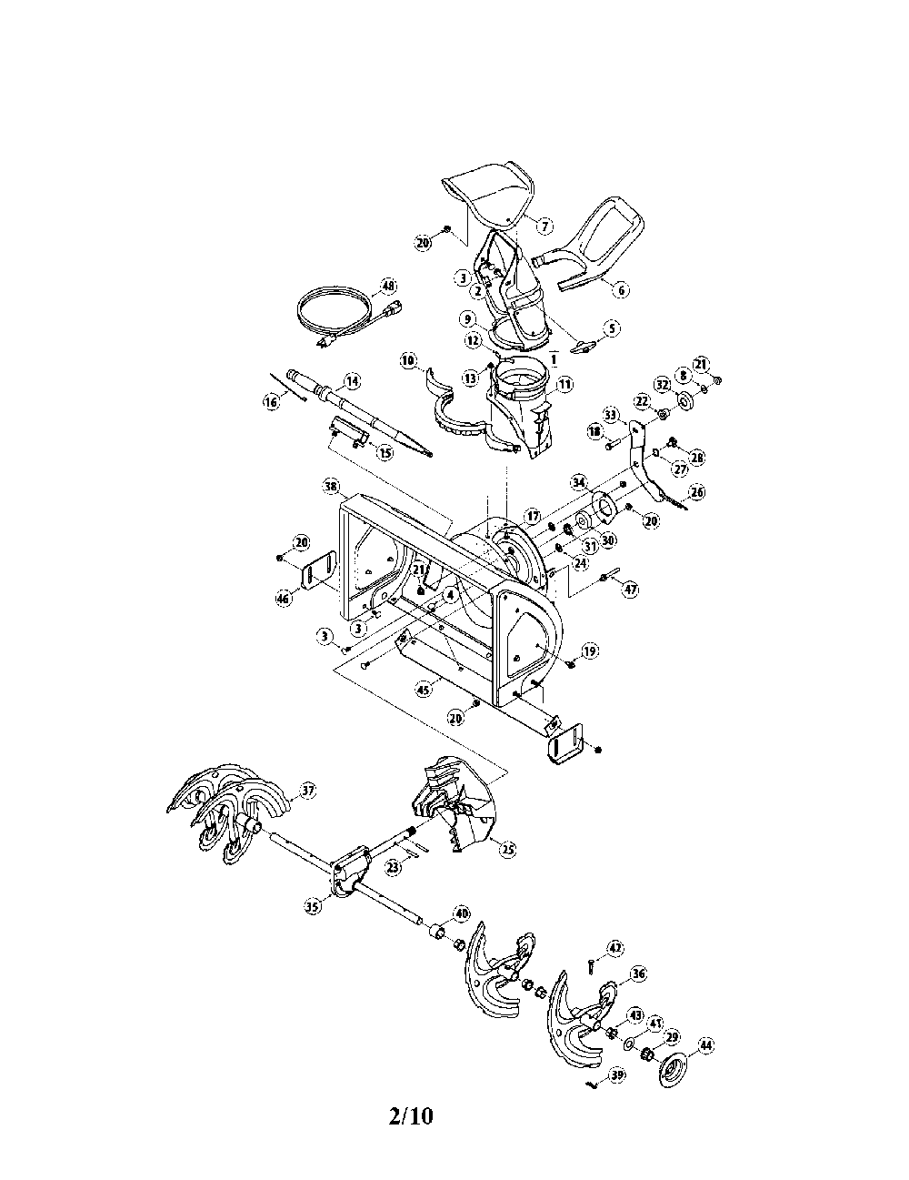 Lower chute/auger/housing Diagram and Parts List for 31AM32BD799M  MTD Snow Blower