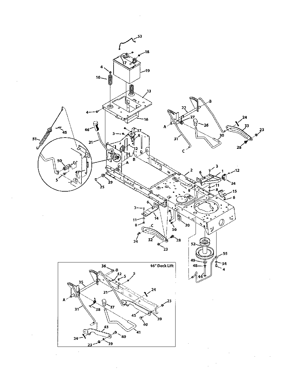 Frame & pto lift Diagram and Parts List for 769-05404  MTD Lawn Tractor