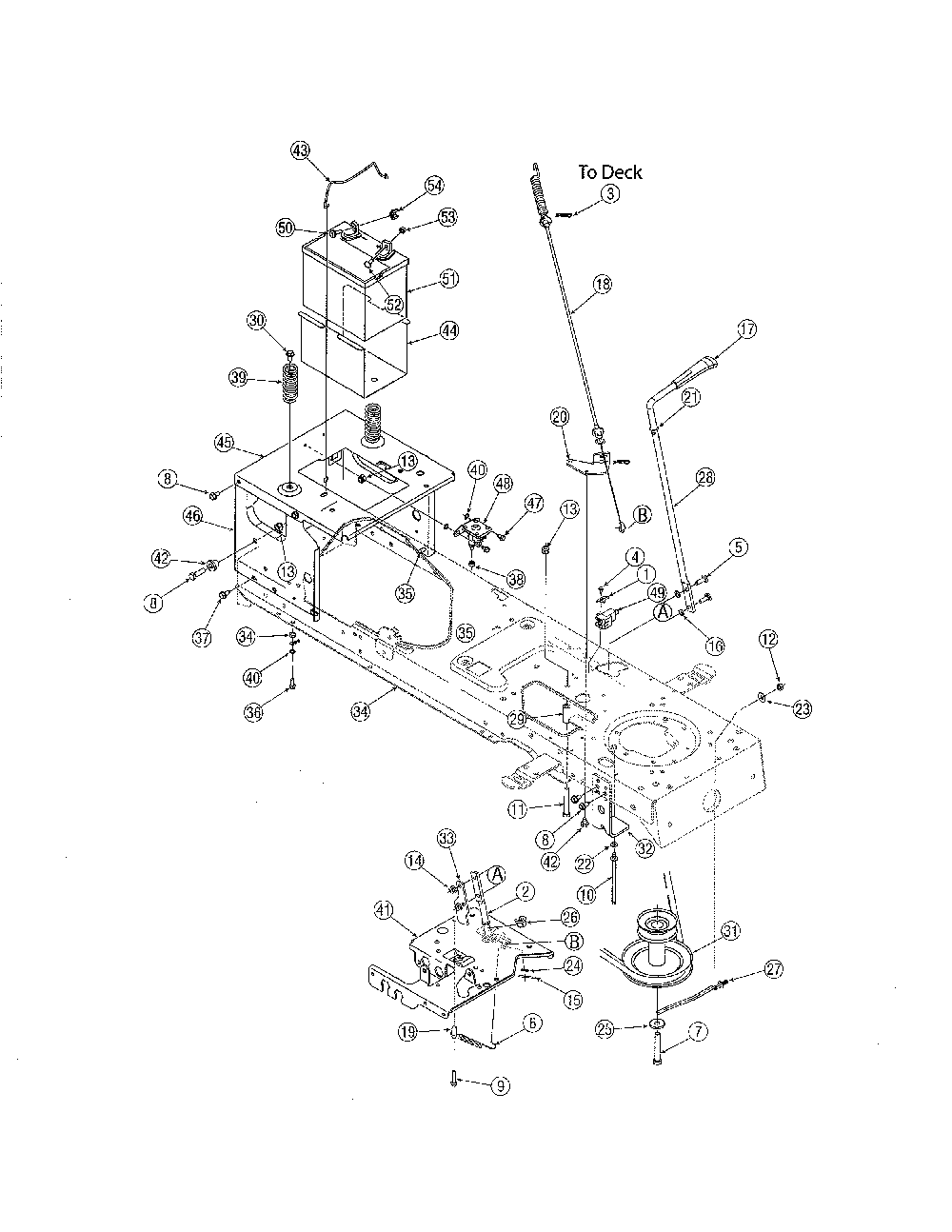 Battery/pto Diagram and Parts List for 13AX605H730  MTD Lawn Tractor