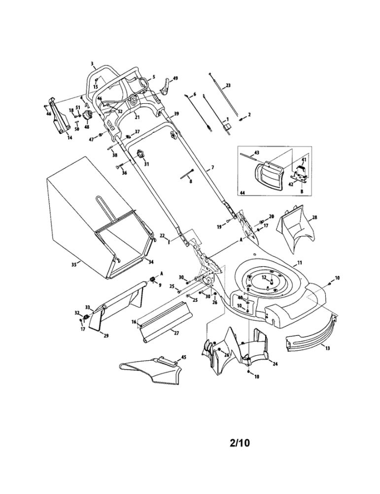 Handle/Grass Bag Diagram and Parts List for 860  MTD Lawn Mower