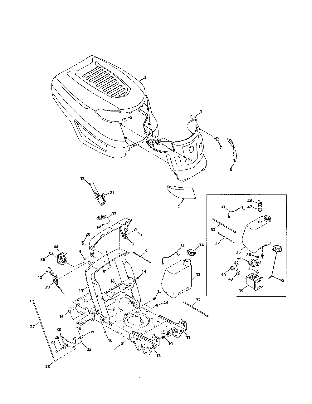 K style hood Diagram and Parts List for 13AX775H031  MTD Lawn Tractor