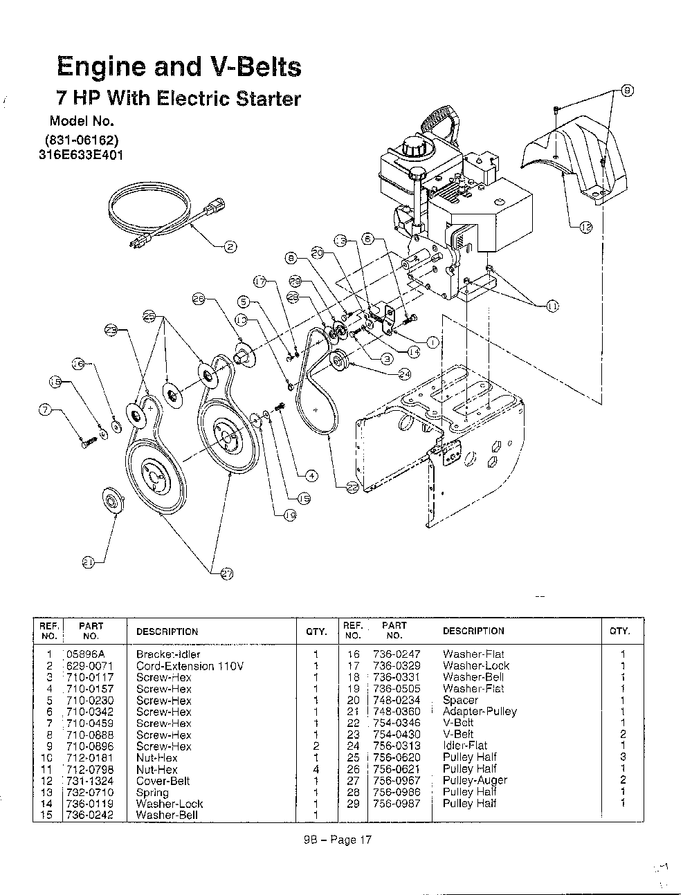 Engine and v-belts page 2 Diagram and Parts List for 3525302  MTD Snow Blower