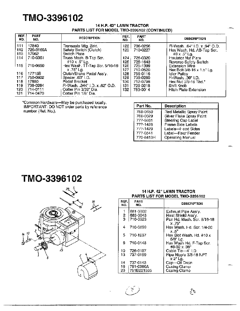 14hp 42" lawn tractor page 3 Diagram and Parts List for 3396102  MTD Lawn Tractor