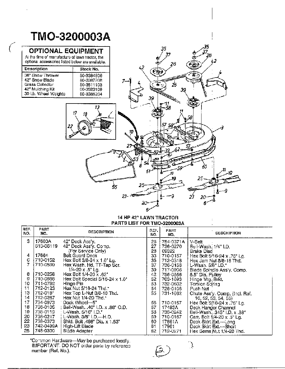 14hp 42" lawn tractor Diagram and Parts List for 3200003A  MTD Lawn Tractor