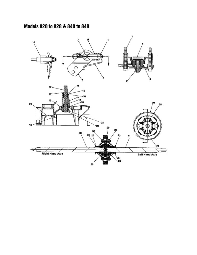 Brake Arm / Axle Diagram and Parts List for 820 THRU 828 MTD Lawn Tractor