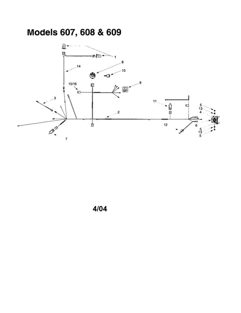 Bulb/Socket Headlight - Wiring Diagram and Parts List for 608  MTD Lawn Tractor