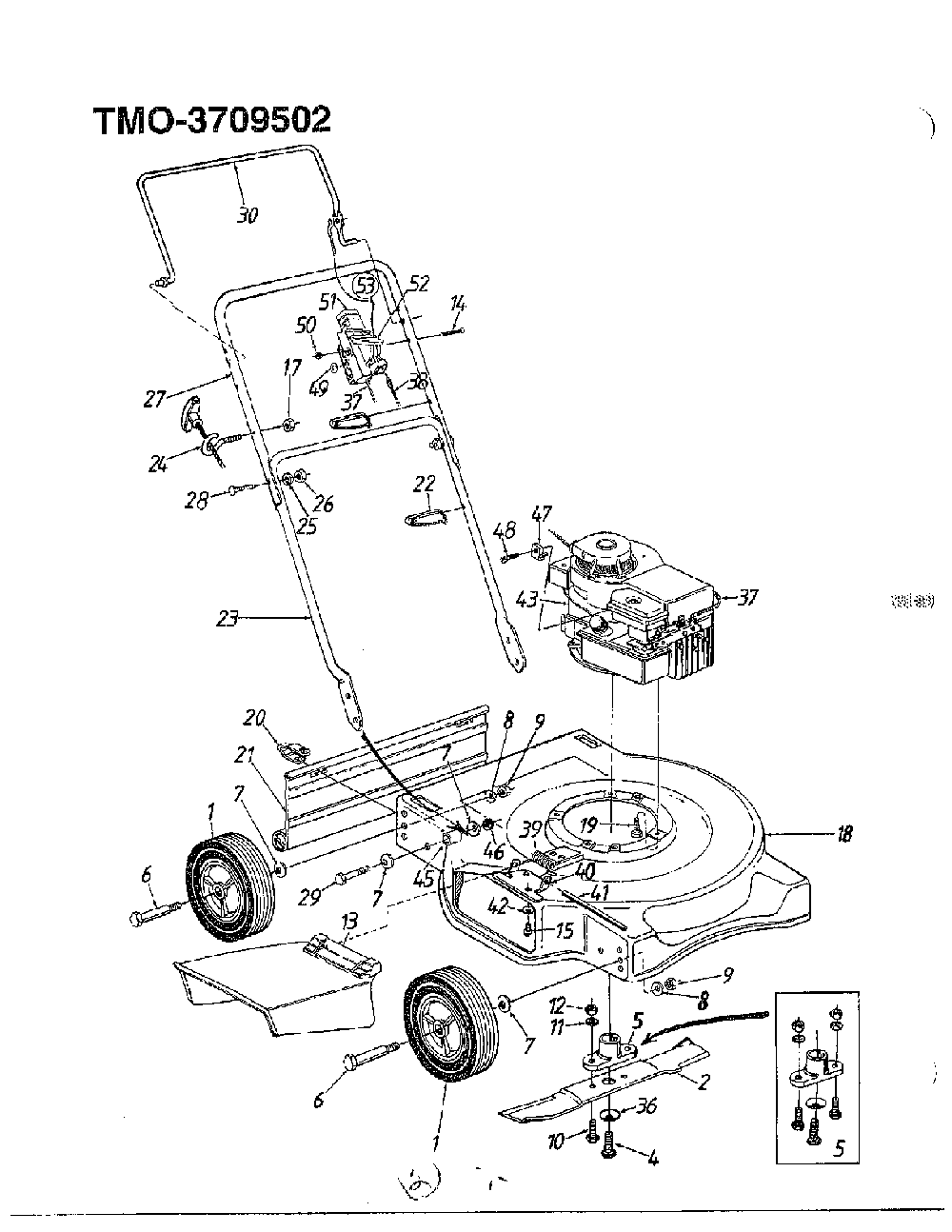 3.5hp 20" rotary mower Diagram and Parts List for 3709502  MTD Lawn Mower