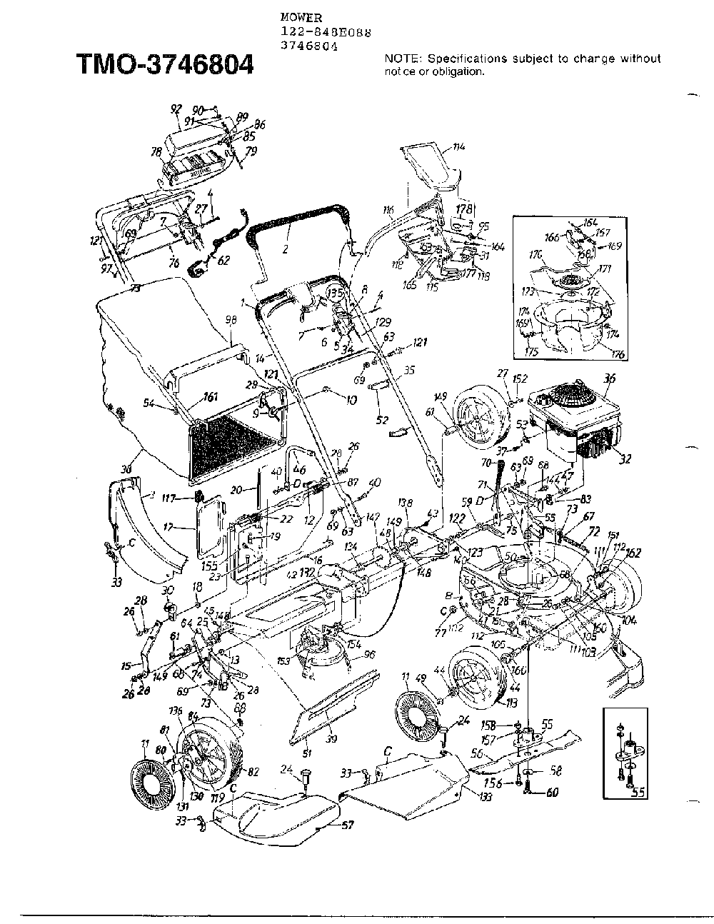 5hp 21" rotary mower Diagram and Parts List for 3746804  MTD Lawn Mower