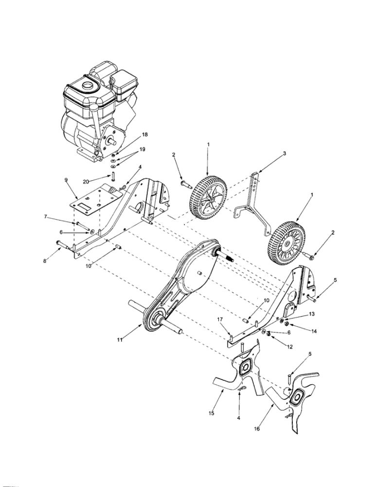 Wheel/Inner And Outer Tines Diagram and Parts List for 330  MTD Tiller