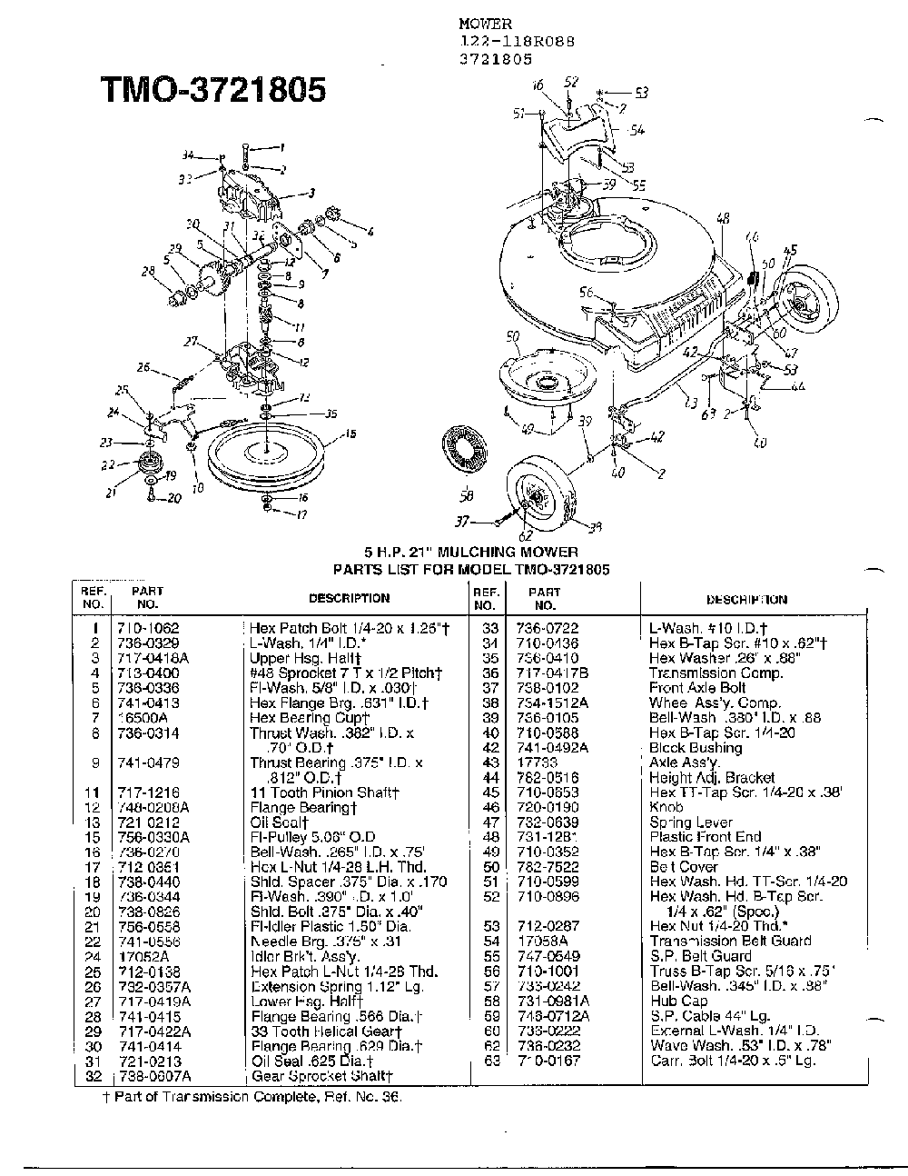5hp 21" mulching mower page 3 Diagram and Parts List for 3721805  MTD Lawn Mower