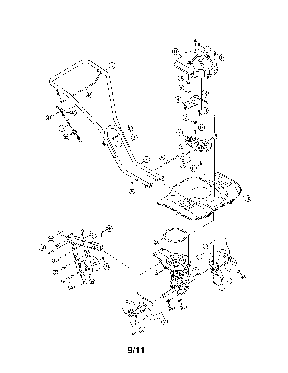 Front tine tiller Diagram and Parts List for 21A-241E052  MTD Tiller