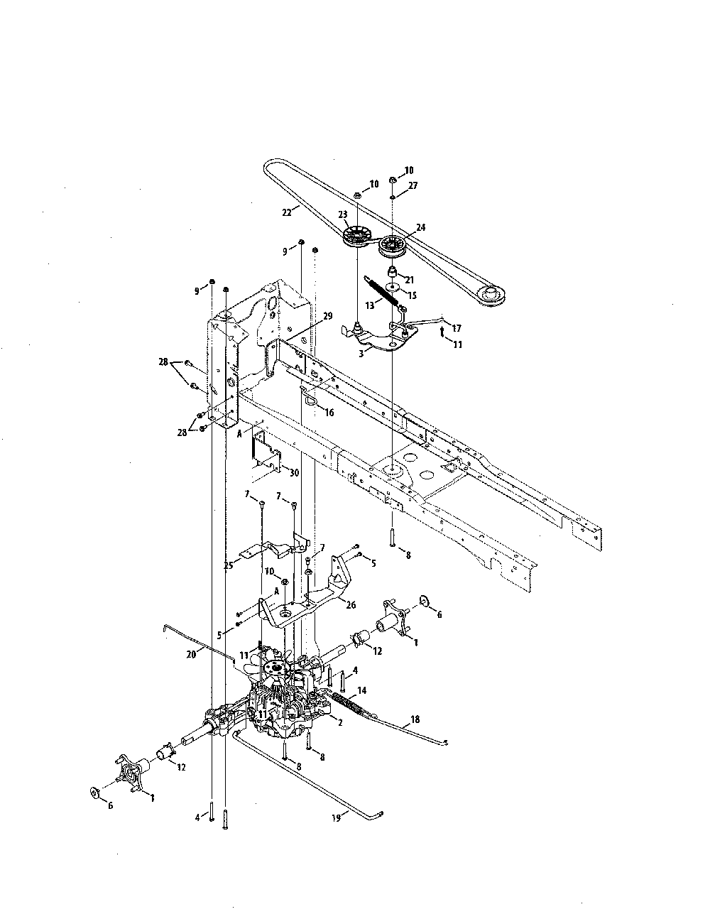 Tranmission Diagram and Parts List for 14B7A3ZW299  MTD Lawn Tractor