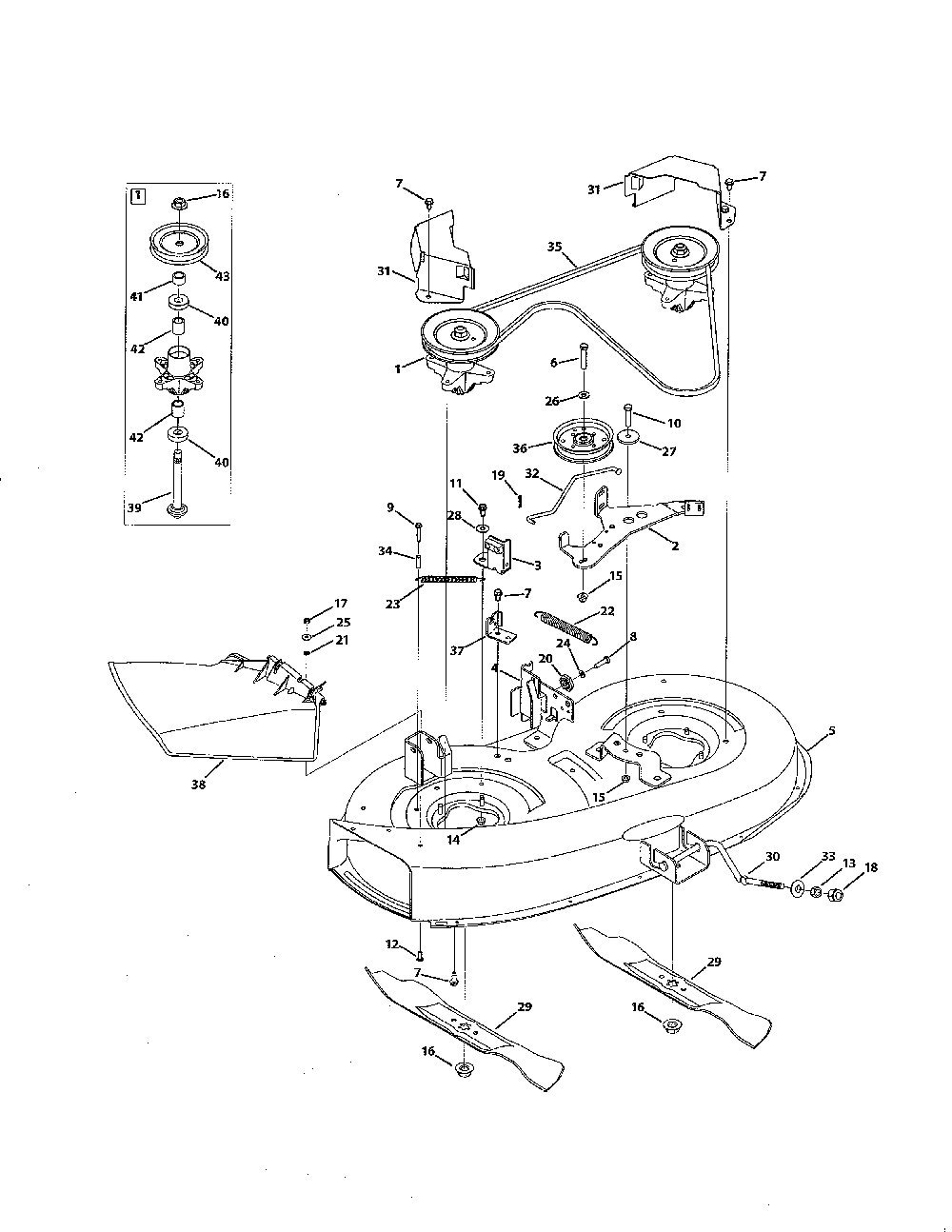 38" deck Diagram and Parts List for 13AX775H031  MTD Lawn Tractor