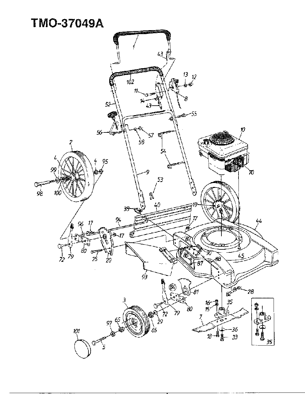 5.0hp 22" rotary mower Diagram and Parts List for 37049A  MTD Lawn Mower