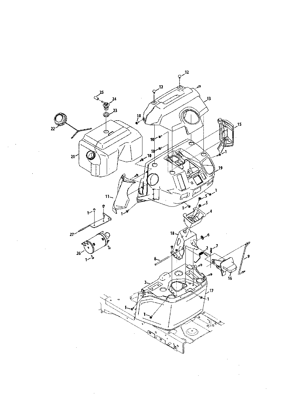 Fuel tank/dash panel Diagram and Parts List for 13BQA1ZT299  MTD Lawn Tractor