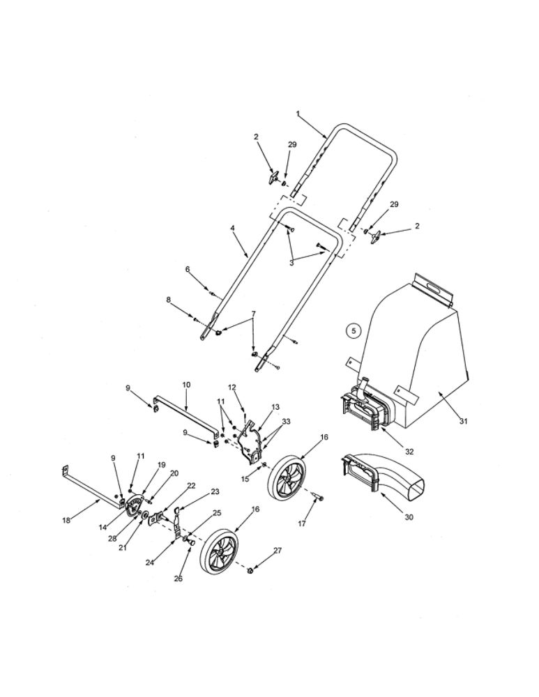 Handle/Chute/Wheels Diagram and Parts List for 24A-021H000  MTD Chipper Shredder