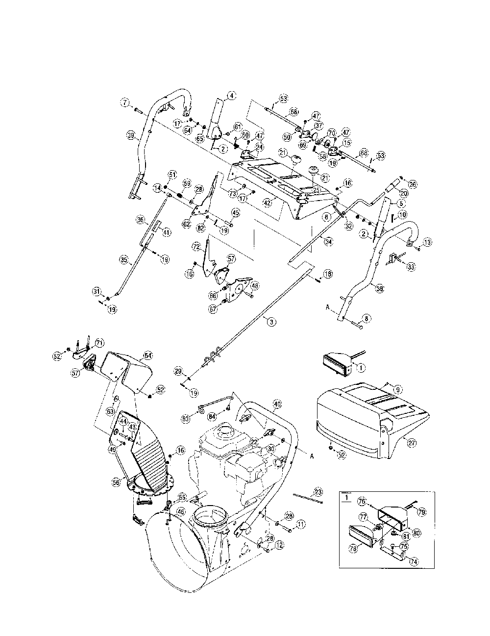 Handle/light/chute Diagram and Parts List for 31AH9J6I799  MTD Snow Blower