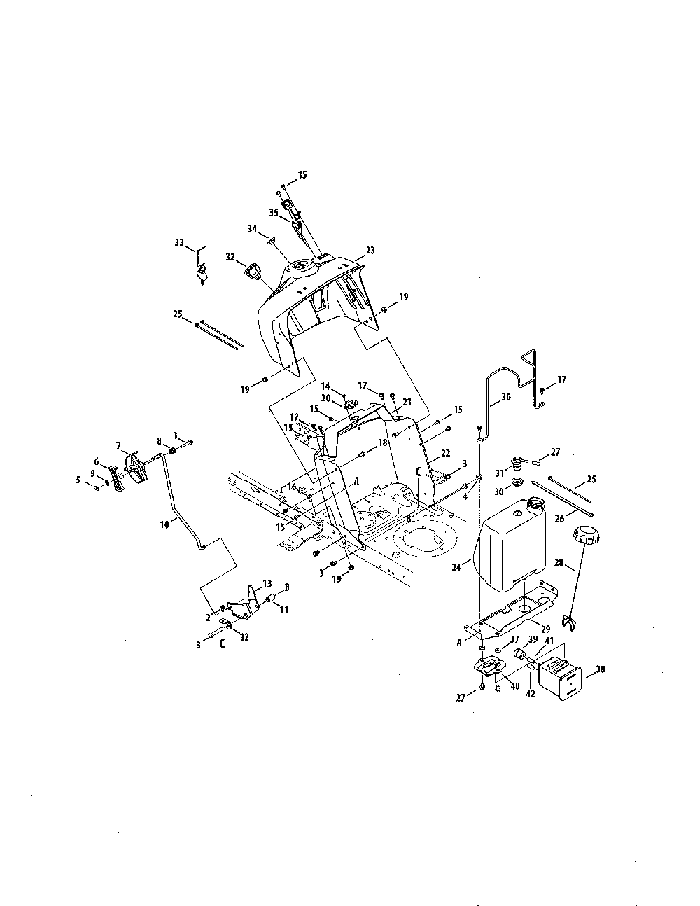 Upper dash panel/fuel tank Diagram and Parts List for 13BL78XT299  MTD Lawn Tractor