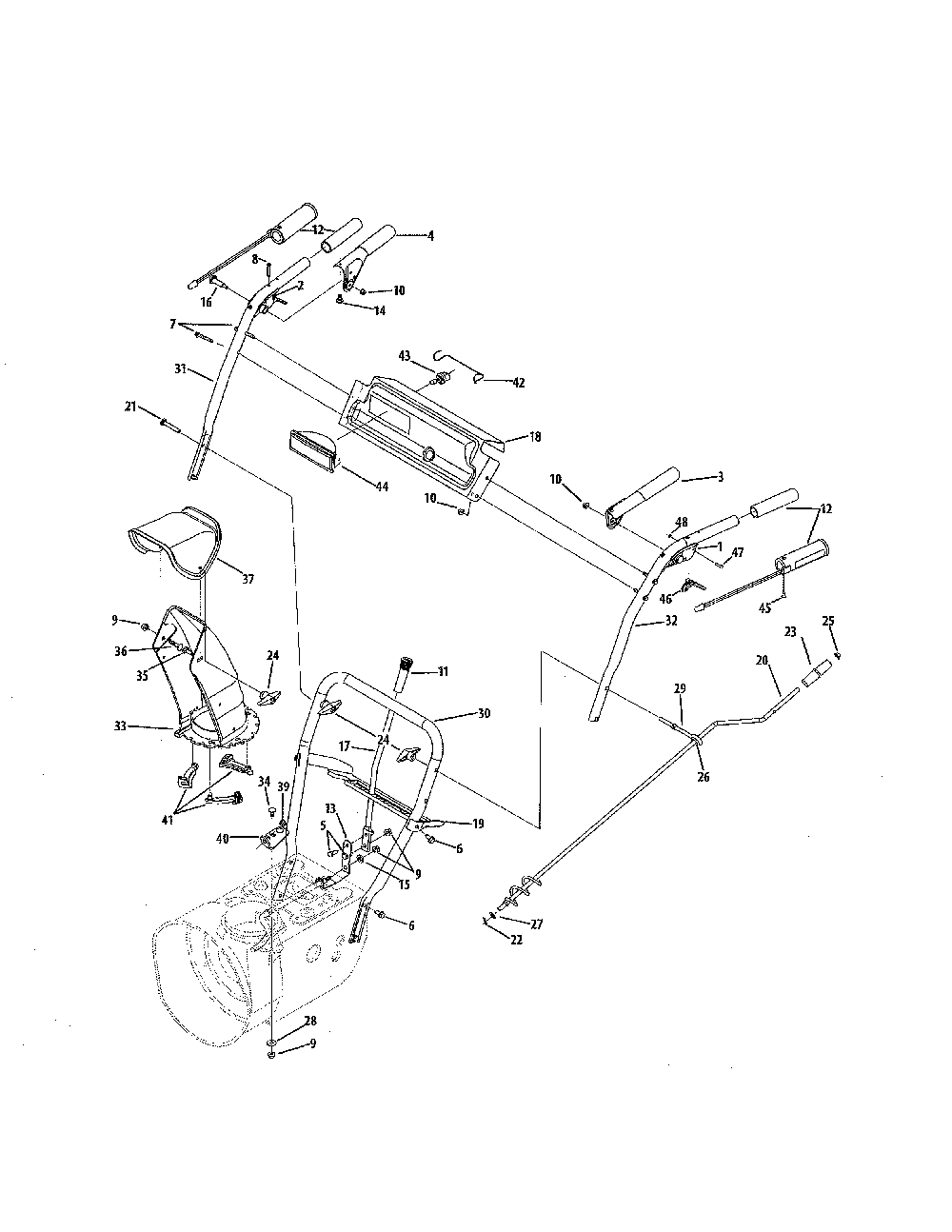 C/d-style handle/frame/discharge Diagram and Parts List for 31BS6FEG731  MTD Snow Blower