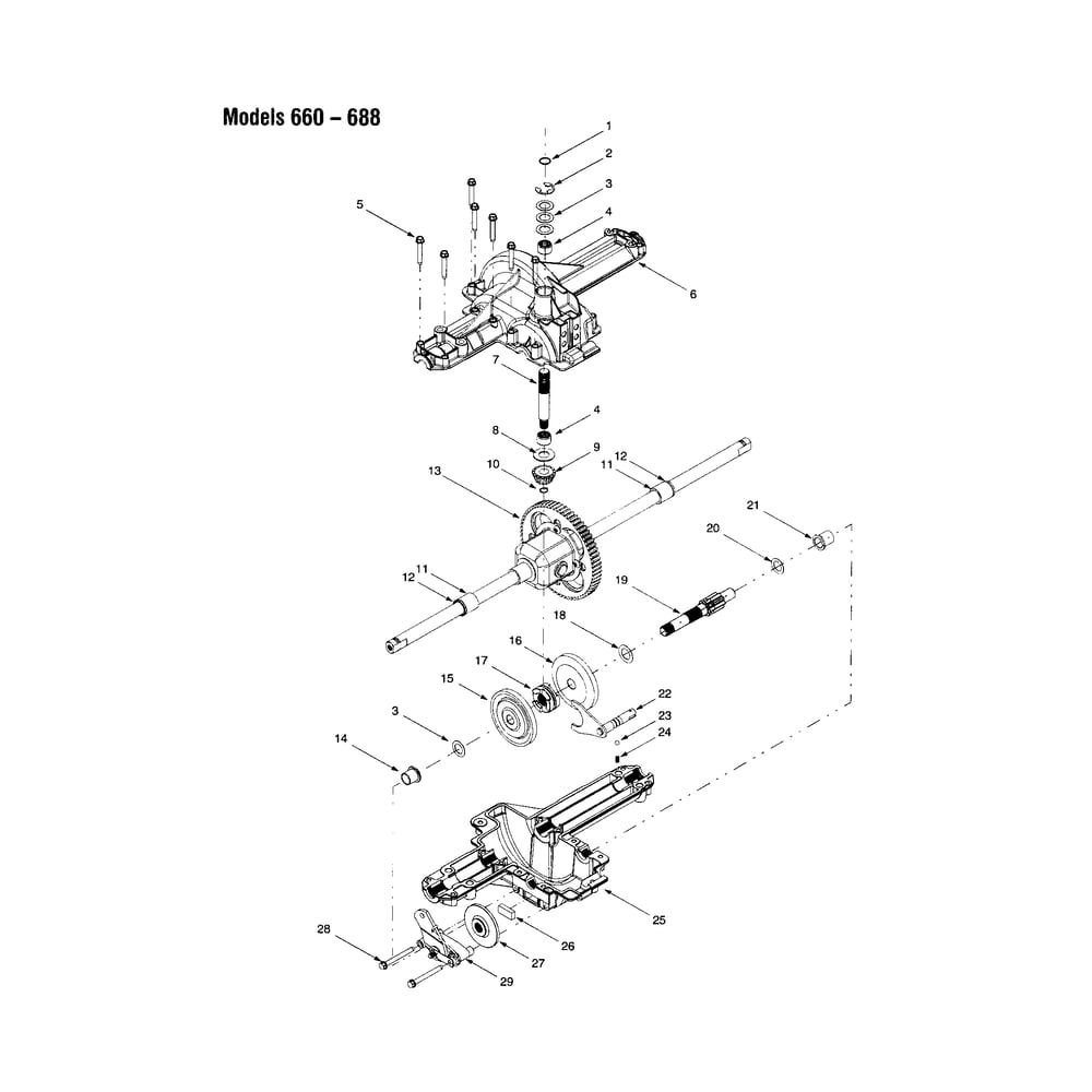 Upper And Lower Housing Diagram and Parts List for 13AM662F163  MTD Lawn Tractor