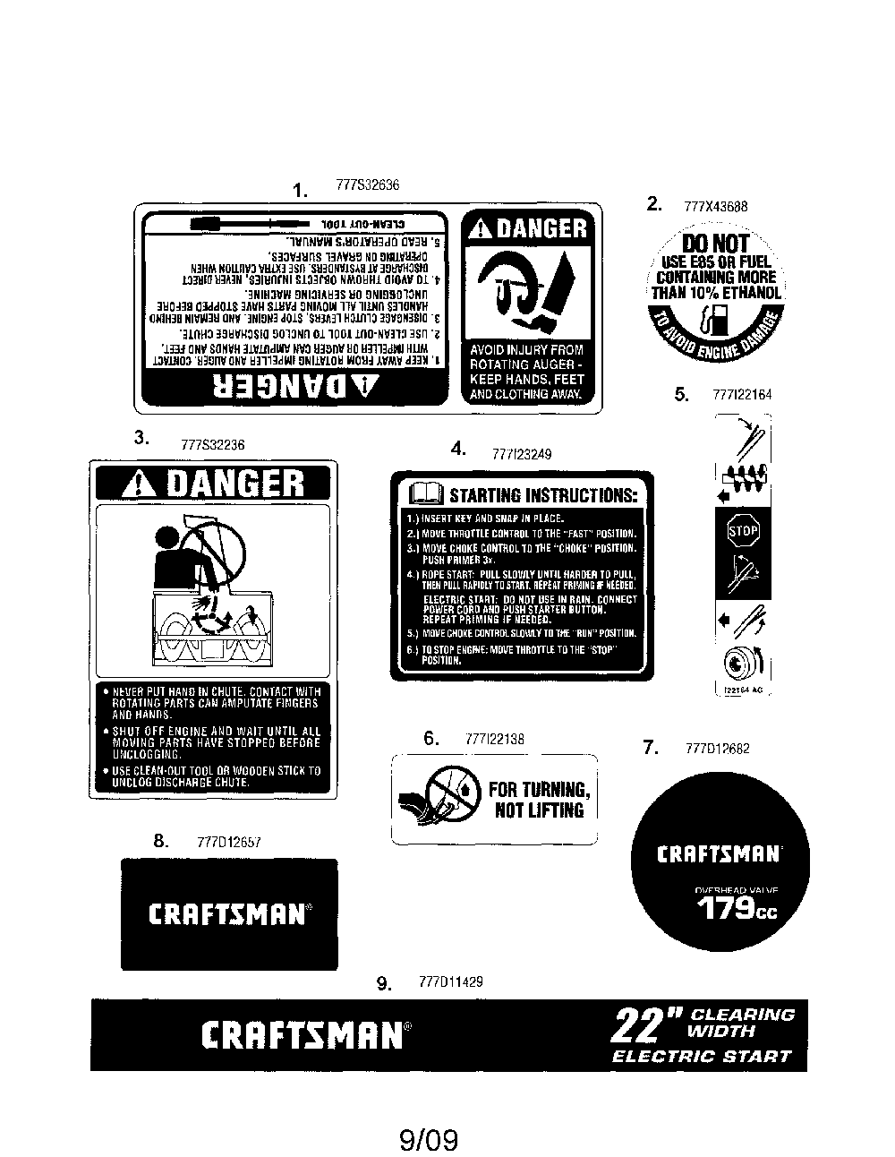 Decals Diagram and Parts List for 31AM32BD799M  MTD Snow Blower
