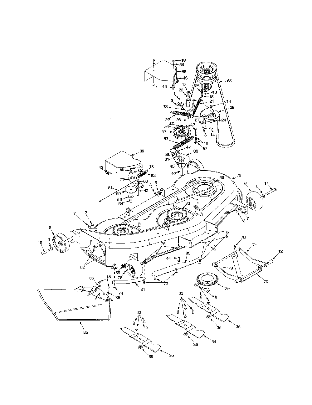 Deck h Diagram and Parts List for 14BI845H129  MTD Lawn Tractor